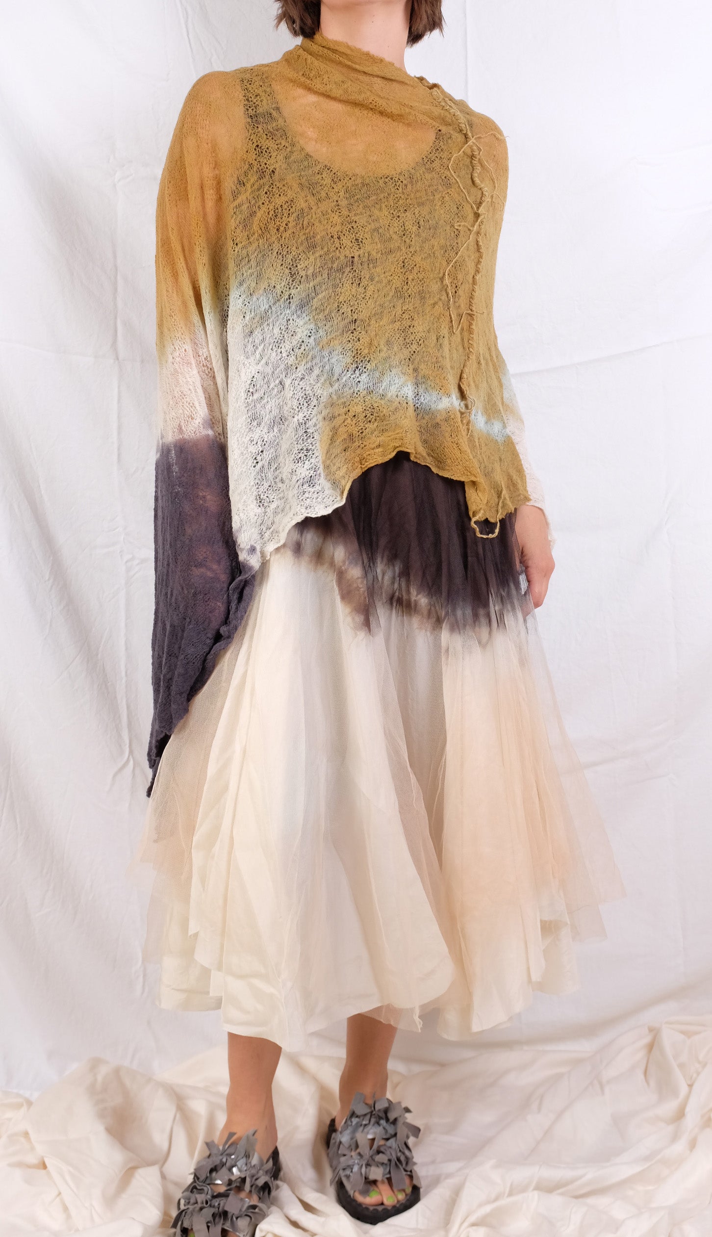 Robin Kaplan Tulle Garden Dress in Black/Brown/Cream Ombré