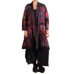Mieko Mintz Tie Dye Vintage Silk Kantha New Kimono Long Wrap in Maroon