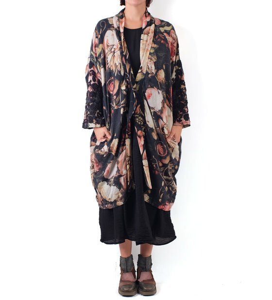 Krista Larson Wool Blend Charming Coat in Black Peony