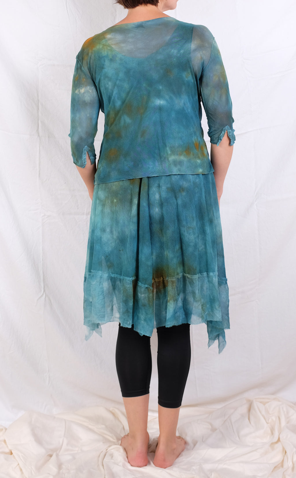 Robin Kaplan Mesh Cardigan Teal/Orange with Vintage Buttons