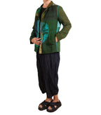 Mieko Mintz Olive Shibori Tie Dye Cotton Silk Patch Kantha Simple Jacket