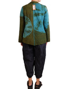 Mieko Mintz Olive Shibori Tie Dye Cotton Silk Patch Kantha Simple Jacket