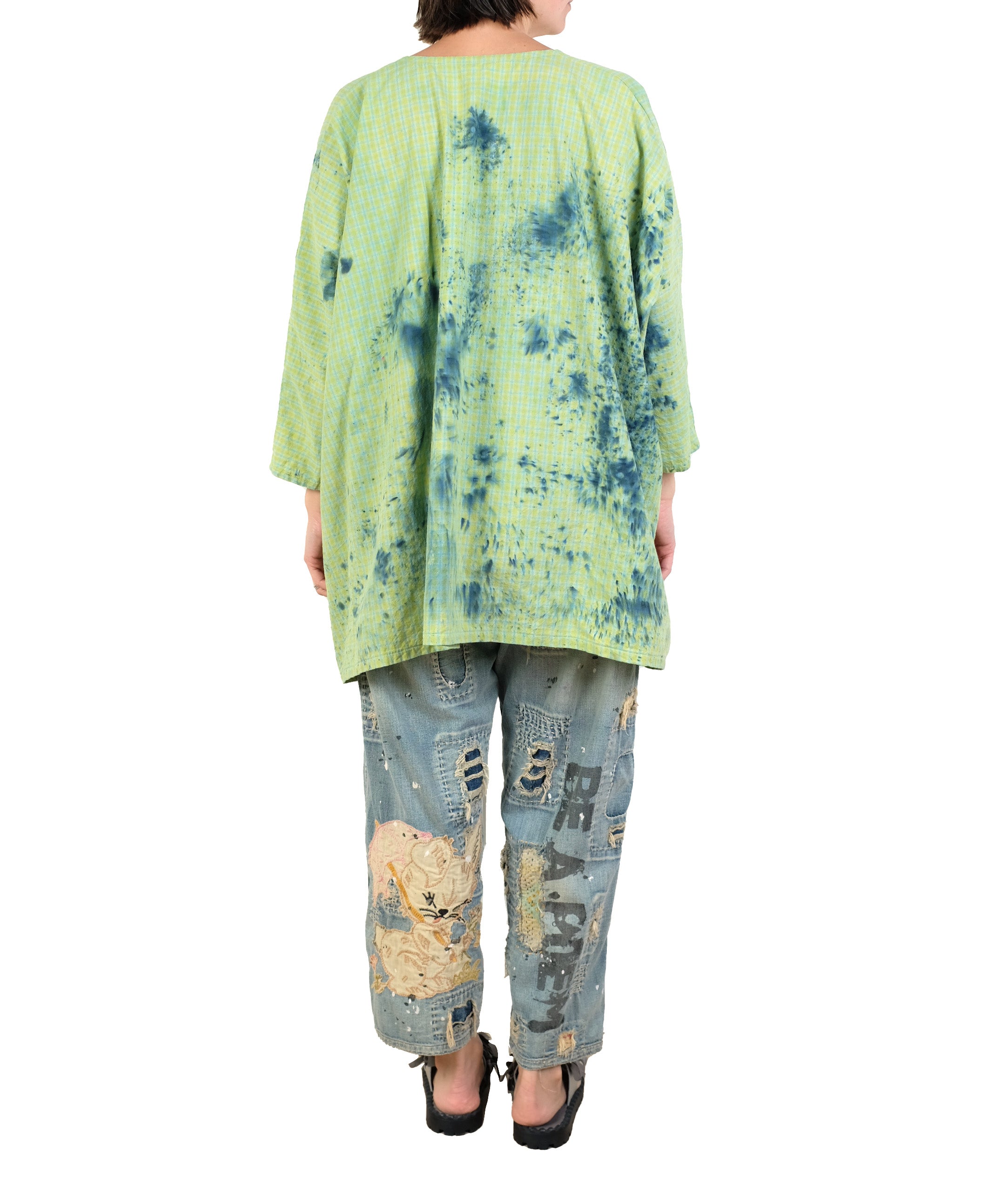 KQ One Size Yellow/Green Tie Dye Gingham Tunic