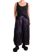 Mieko Mintz Tie Dye Vintage Silk Kantha Wide Leg Lantern Pant in Maroon