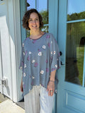 Pale Blue Floral One Size Drape Top