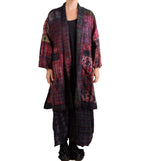 Mieko Mintz Tie Dye Vintage Silk Kantha New Kimono Long Wrap in Maroon