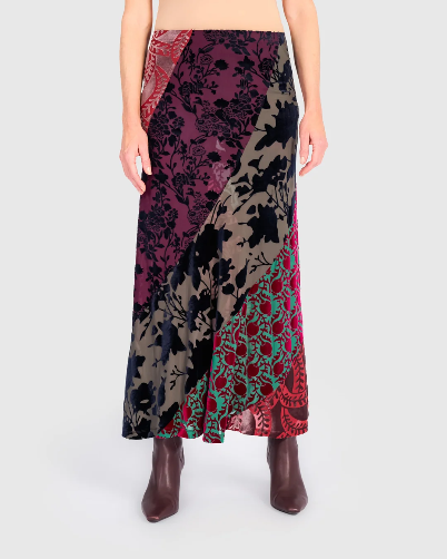 Alembika Cut Velvet Skirt in Regal