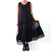 Krista Larson Long Underpinning Slip in Black Tulip Silk Organza