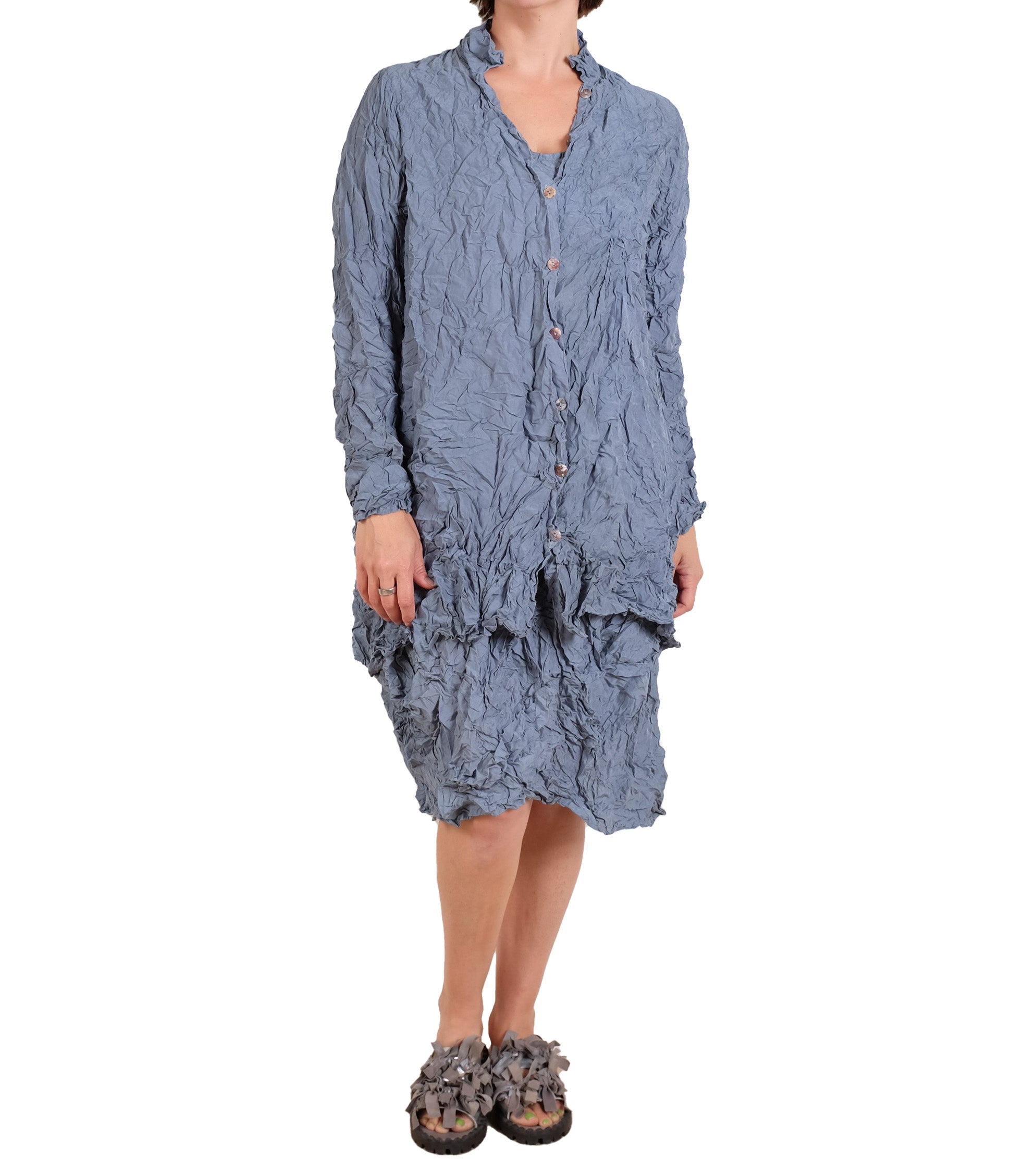 Privatsachen WerkKnitt Crinkle Silk Blouse in Blue