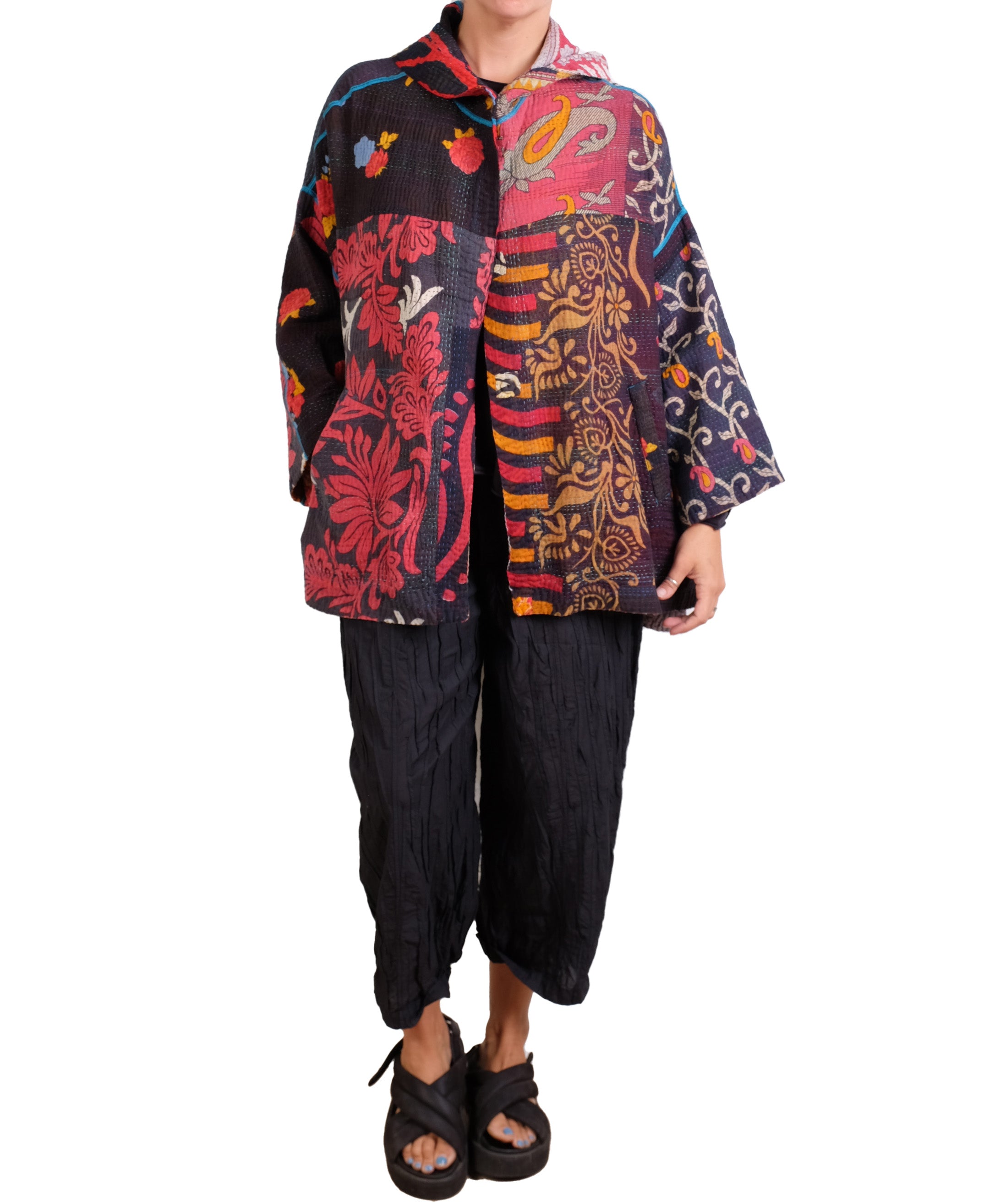 Mieko Mintz Puzzle Kantha Hoodie Poncho