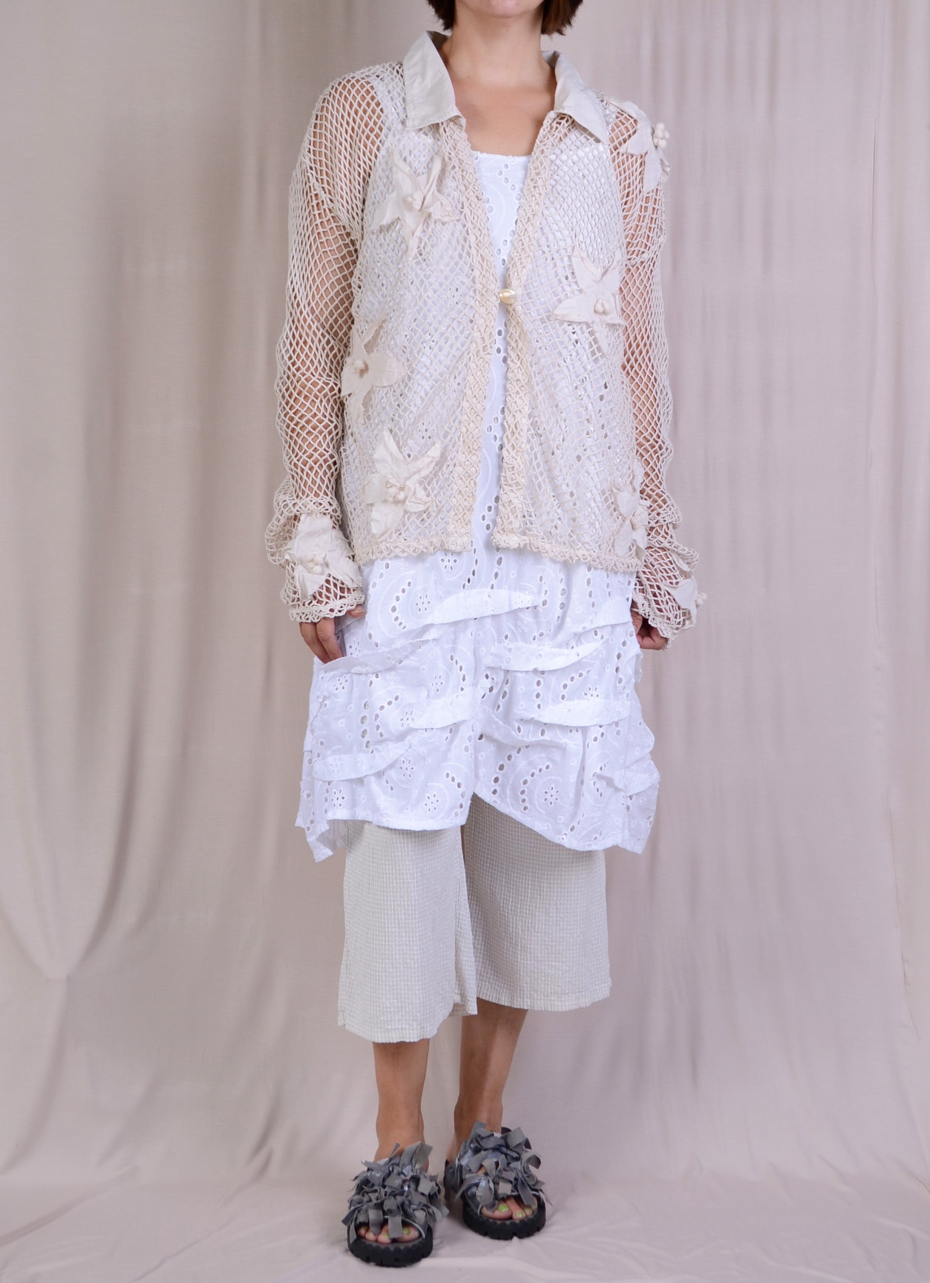 Krista Larson Hibiscus Fishnet Cardigan in Alabaster