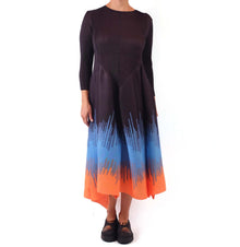  Vanite Couture Pleated 3/4 Sleeve Dress with Multi Color Bottom