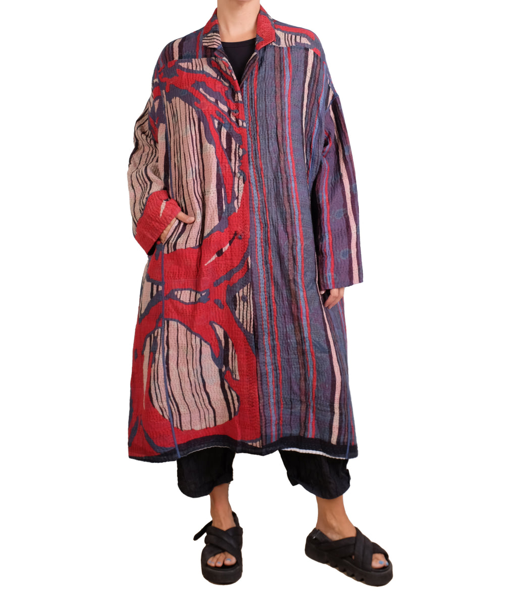 Mieko Mintz Stripe And Bends Kantha New Oversized Coat