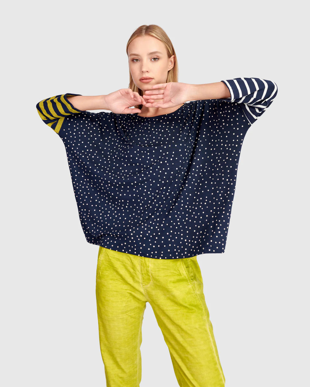 Alembika Navy Spot and Stripe Top