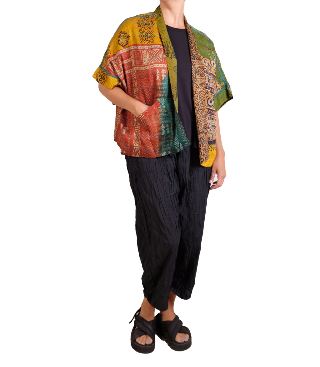 Mieko Mintz Vintage Silk Kantha Mini Poncho