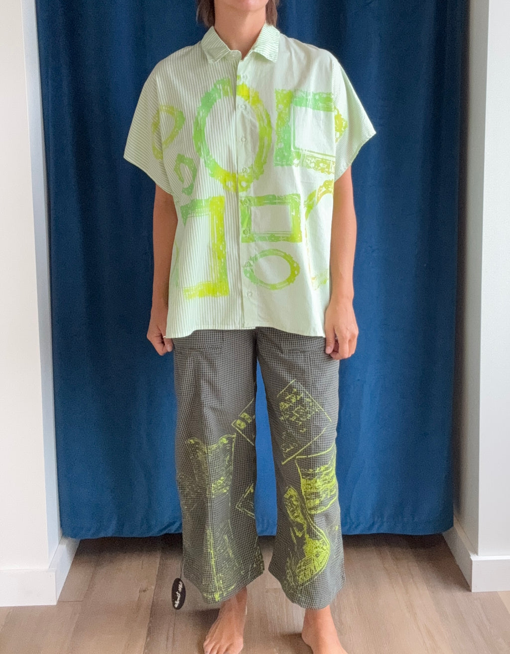 Paper Temples Naomi Top in Green Stripe/Frames