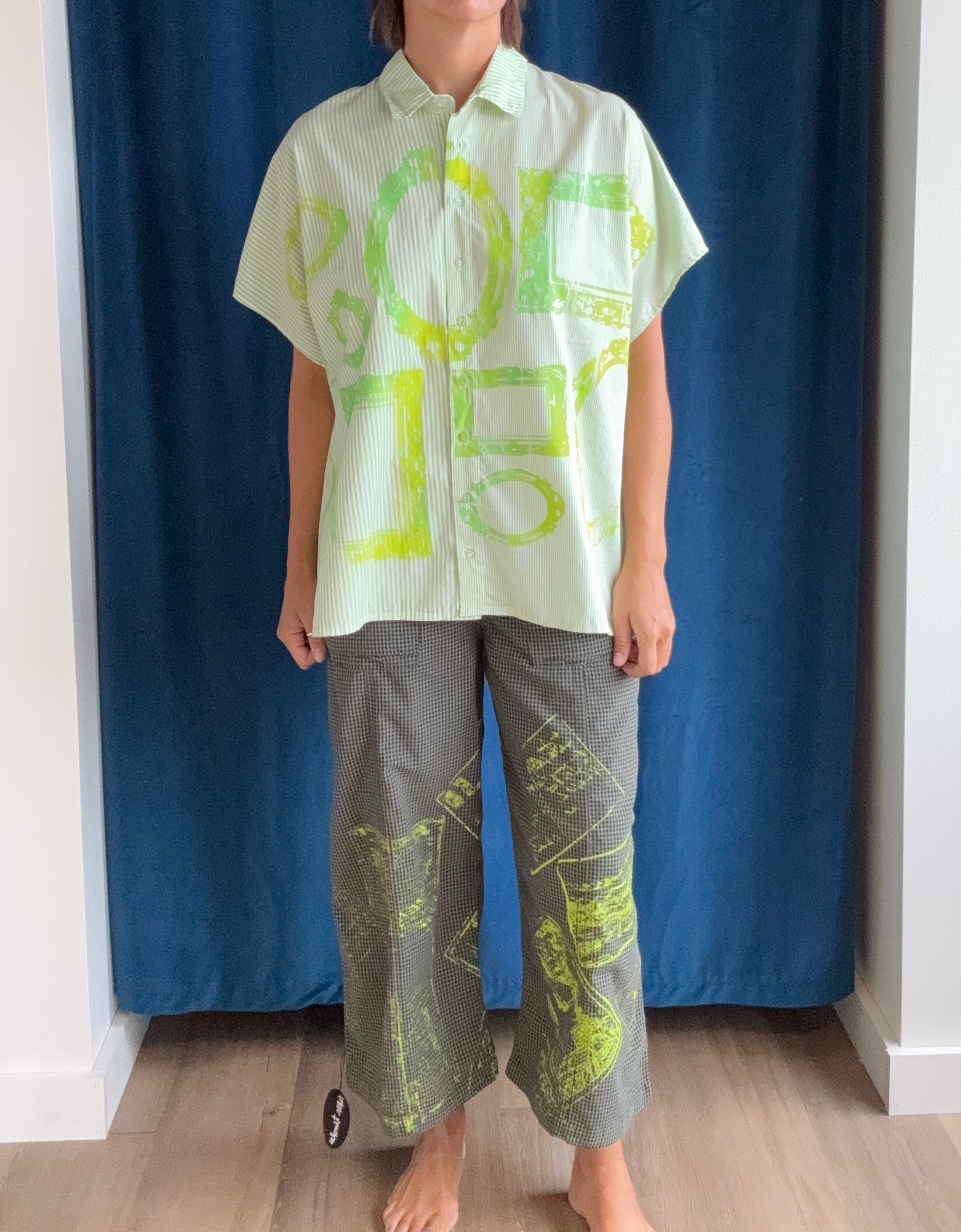 Paper Temples Naomi Top in Green Stripe/Frames