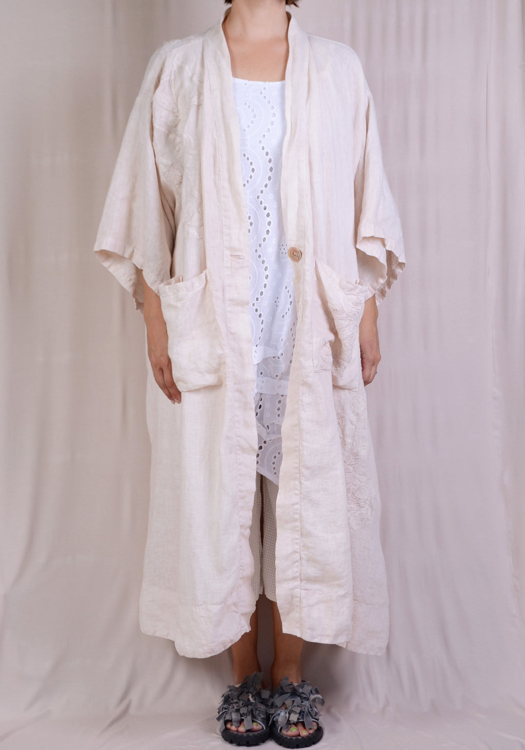 Krista Larson Linen Kimono In Alabaster