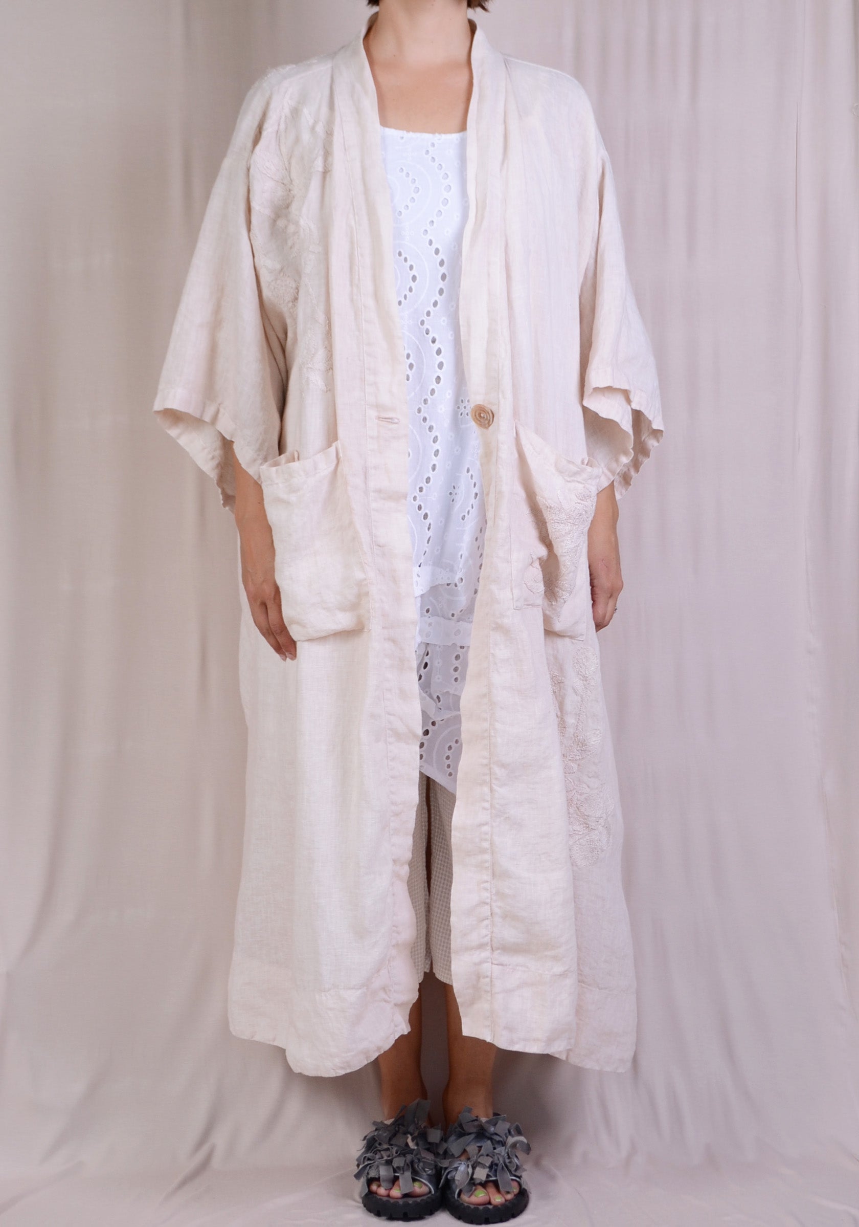 Krista Larson Linen Kimono In Alabaster