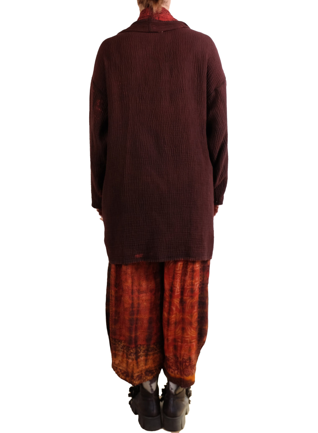 Mieko Mintz Mud Dye Ripple Kantha Shawl Coat in Red