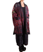 Mieko Mintz Tie Dye Vintage Silk Kantha New Kimono Long Wrap in Maroon