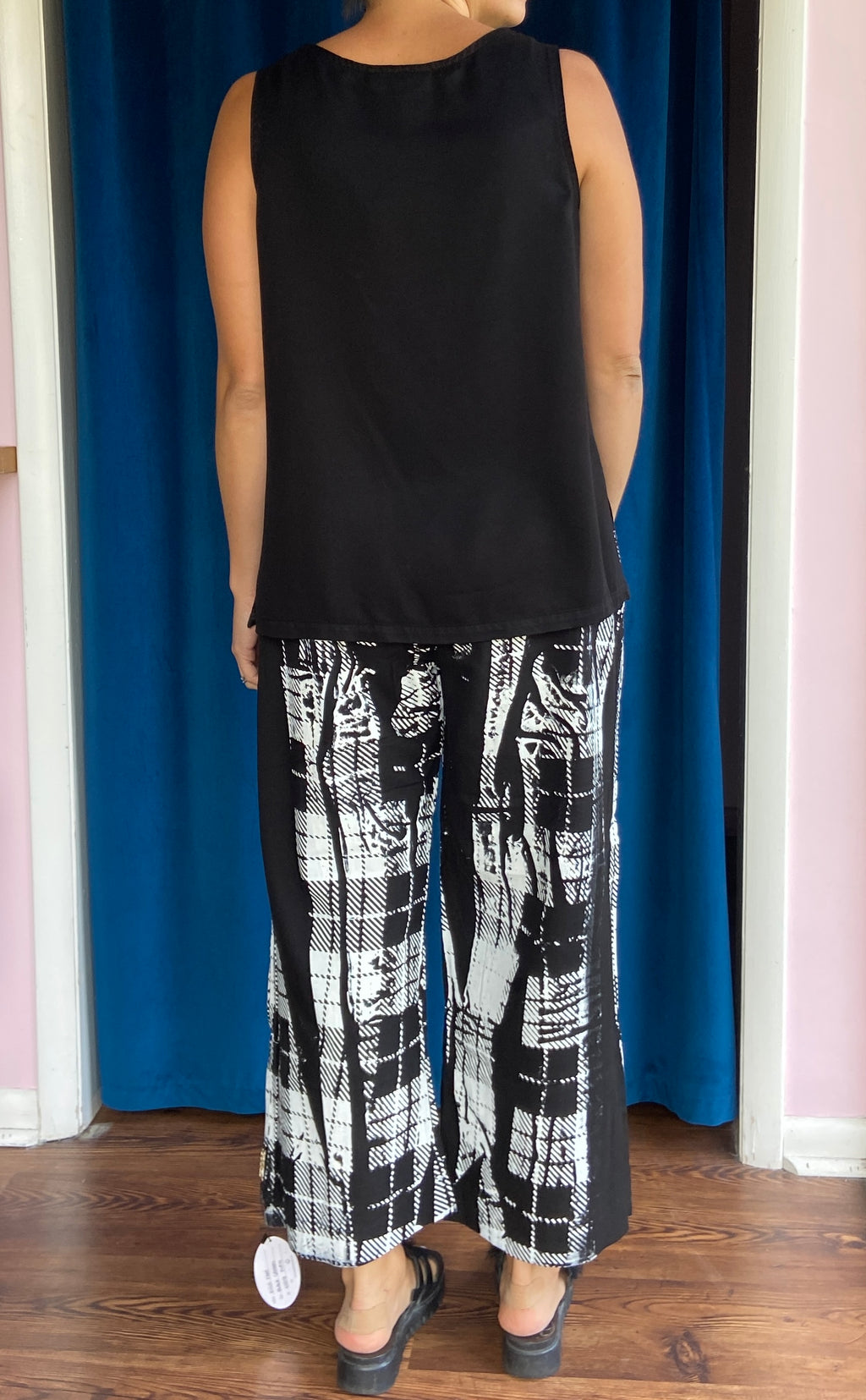 Paper Temples Ellis Pant in Black Sateen with Plaid Print