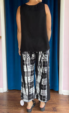 Paper Temples Ellis Pant in Black Sateen with Plaid Print