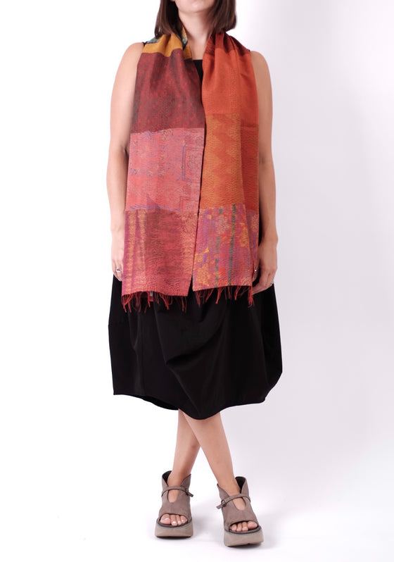 Mieko Mintz Georgette Jacquard Vintage Silk Patch Scarf