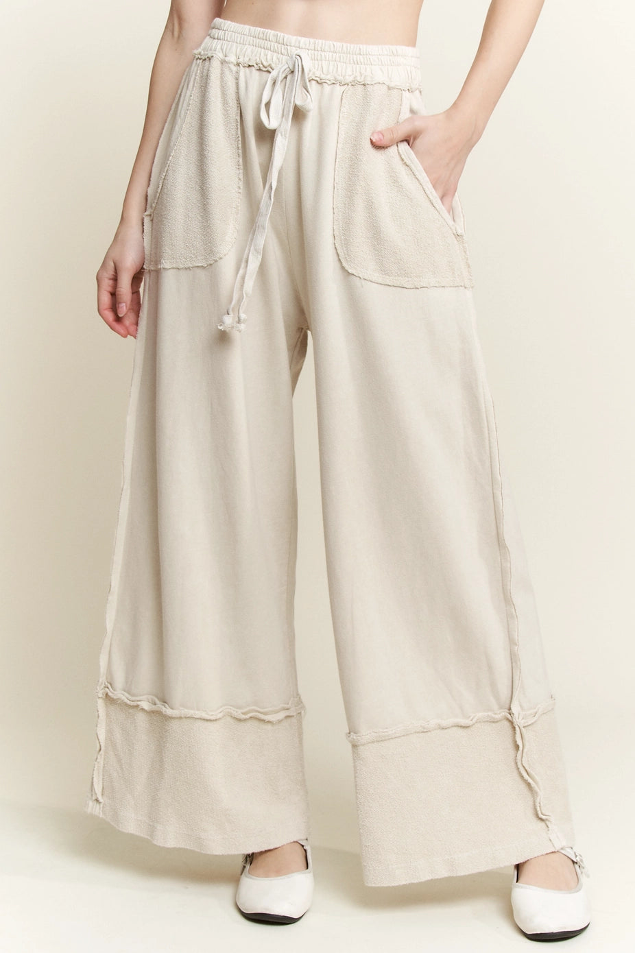 Crop Cream Drawstring Sweatpants