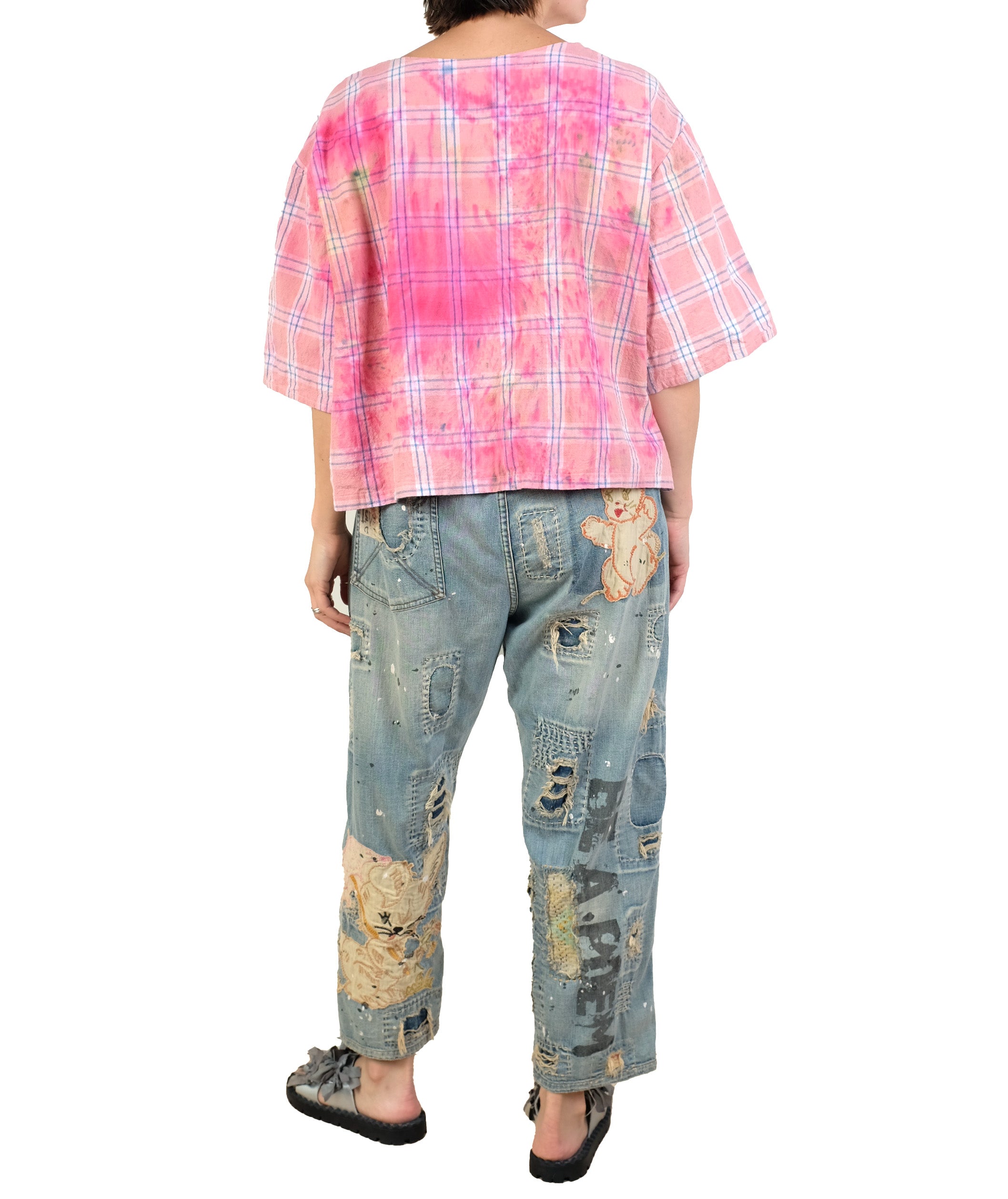 KQ One Size Pink Over Dyed Plaid Top