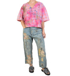 KQ One Size Pink Over Dyed Plaid Top
