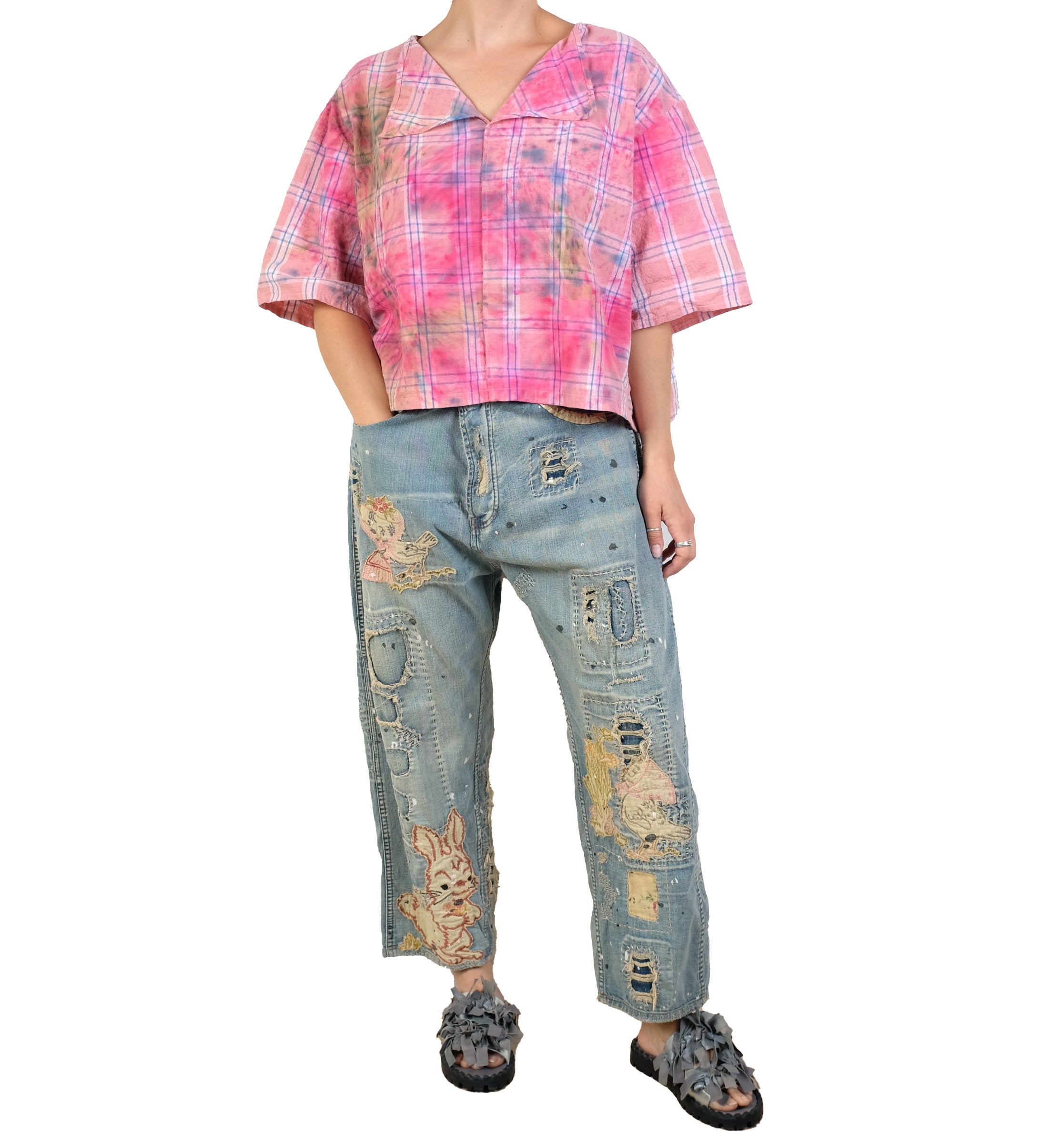 KQ One Size Pink Over Dyed Plaid Top