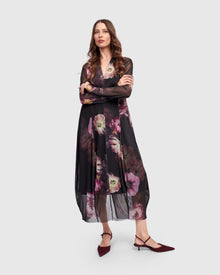  Alembika 3/4 Sleeve Black Floral Dress