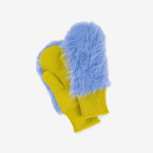  Faux Fur Knit Mittens in Periwinkle Golden Olive