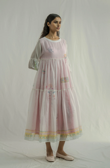  EKA Pink Stripe with White Overlay Tiered Dress