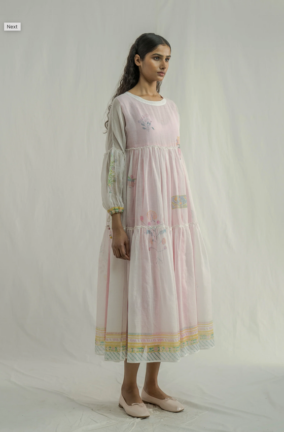 EKA Pink Stripe with White Overlay Tiered Dress