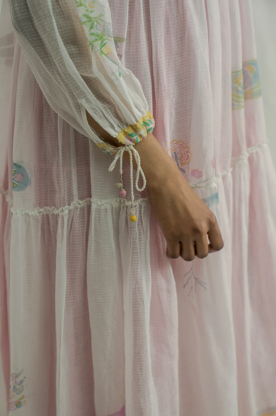EKA Pink Stripe with White Overlay Tiered Dress