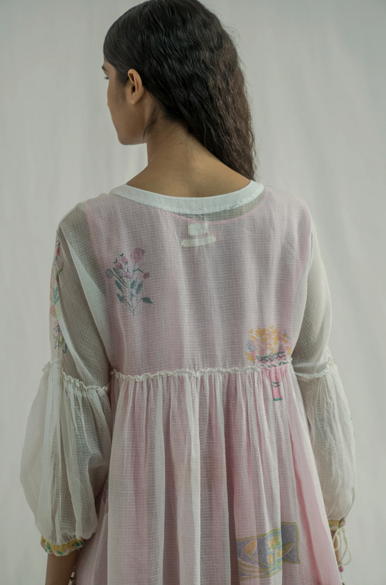 EKA Pink Stripe with White Overlay Tiered Dress
