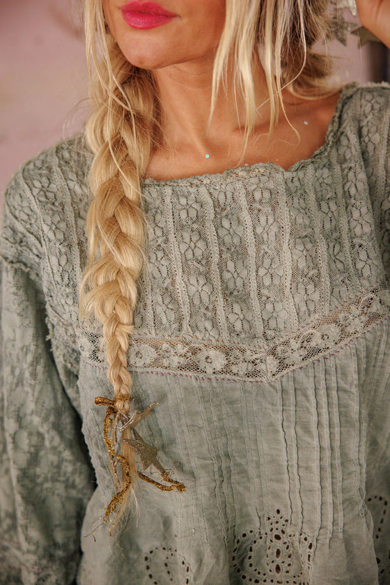 Magnolia Pearl Crochet Jodi Blouse in Seafoam Gray
