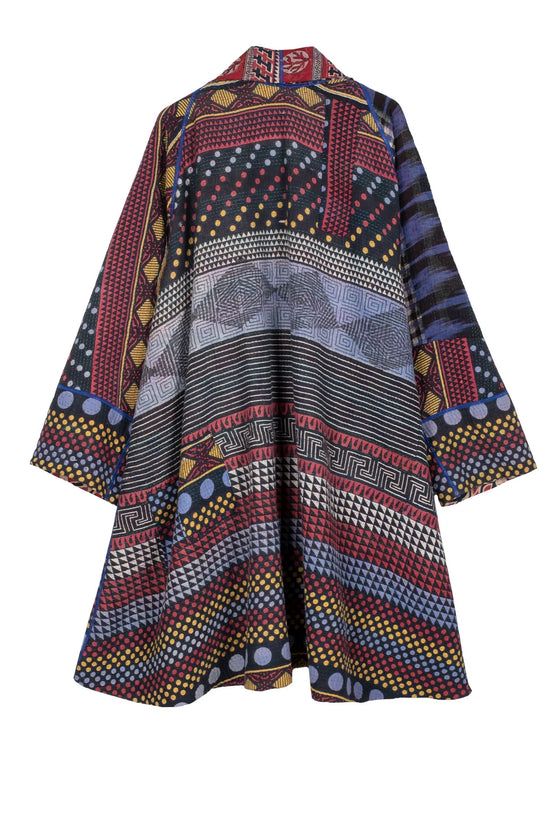 Mieko Mintz Vintage Kantha Kimono Long Jacket Red/Black/Blue