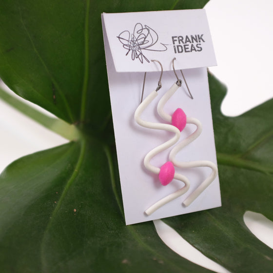Frank Ideas Sterling Silver Squiggle Earrings in White/Very Pink