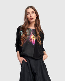  Alembika Black "Bloom" 3/4 Sleeve Top
