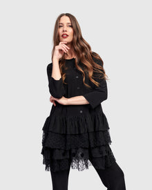  Alembika Black Cardigan With Polka Dot Mesh Peplum