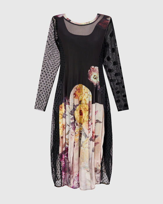 Alembika Long Sleeve Mix Print Floral Dress