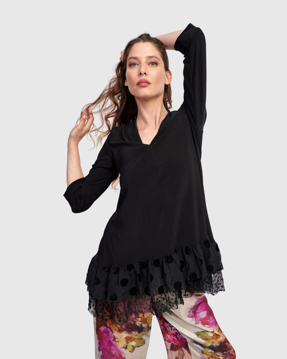 Alembika 3/4 Sleeve VNeck Top With Mesh Peplum