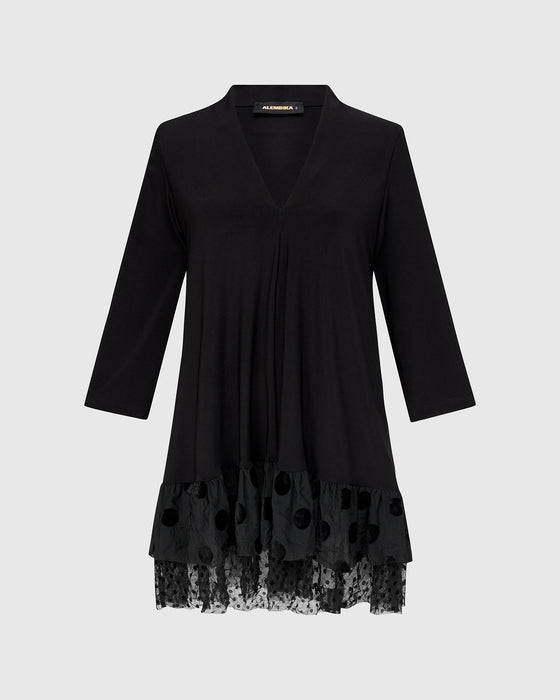 Alembika 3/4 Sleeve VNeck Top With Mesh Peplum