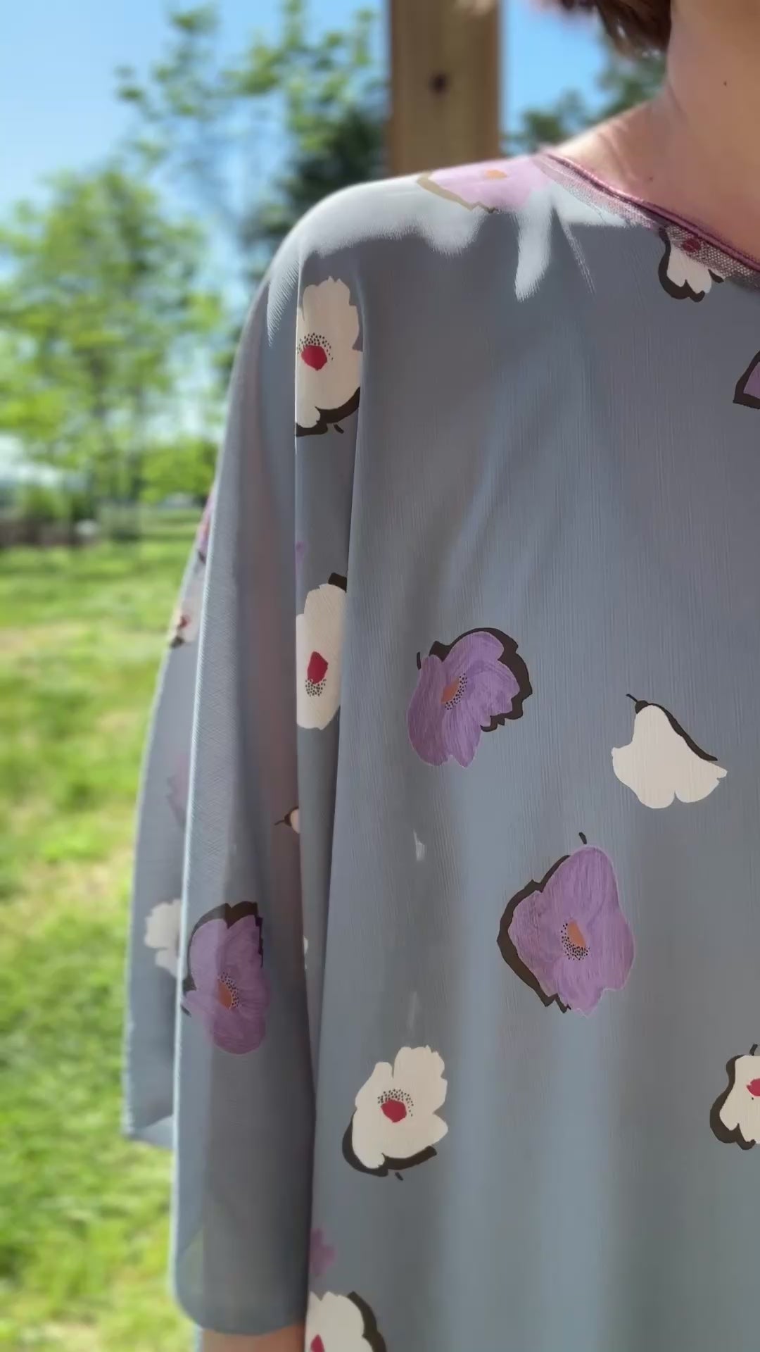Pale Blue Floral One Size Drape Top