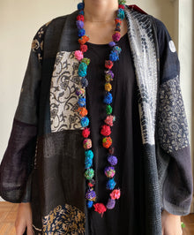  Mieko Mintz Vintage Silk Kantha Long Necklace in Berry