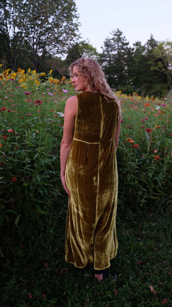 Replika Mustard Velvet Sleeveless Dress