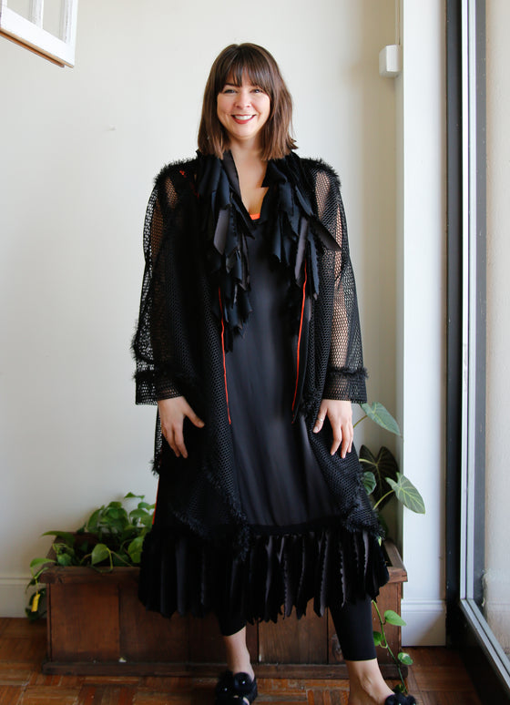 Martina Dietrich One of a Kind Couture Long Duster in Black Mesh